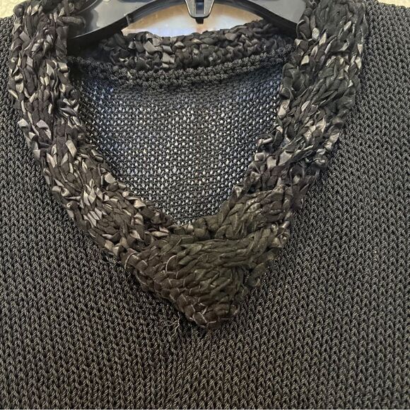Vintage Black leather & Knit V-neck sweater Sz.M NWT - Picture 3 of 5